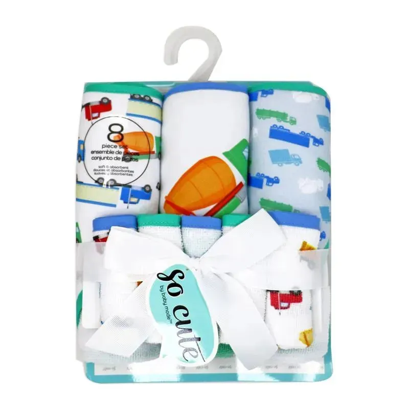 Rose Textiles - 3 Hooded Towels W/ 5 Washcloths:, Green Trucks - Image 2