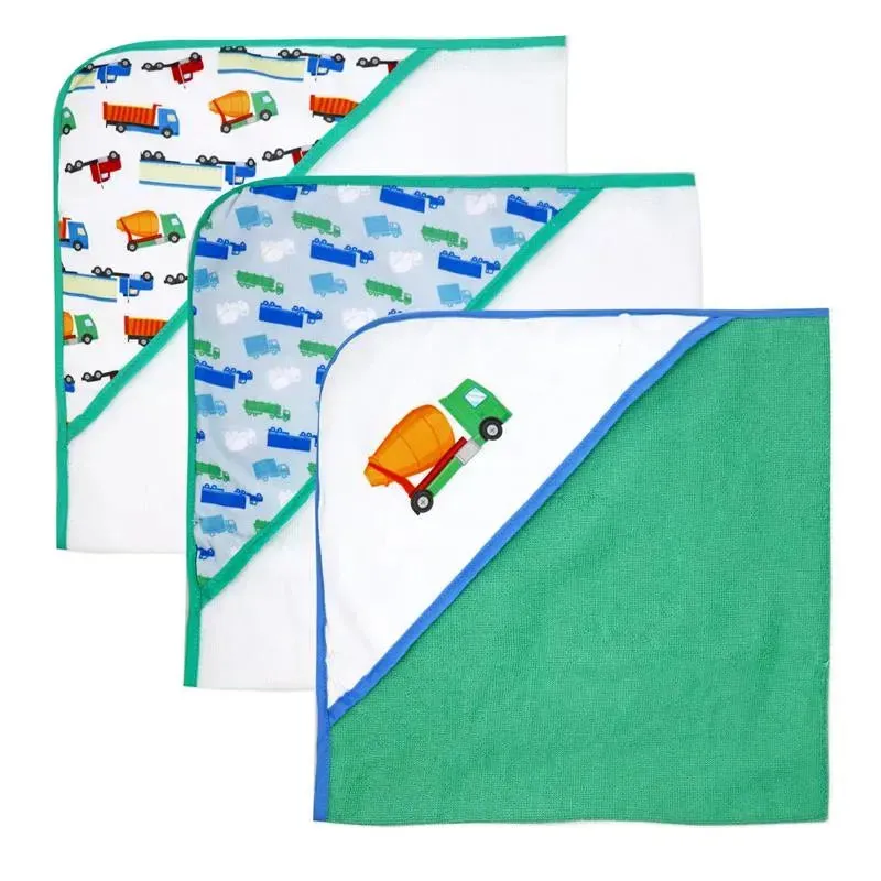 Rose Textiles - 3 Hooded Towels W/ 5 Washcloths:, Green Trucks - Image 3