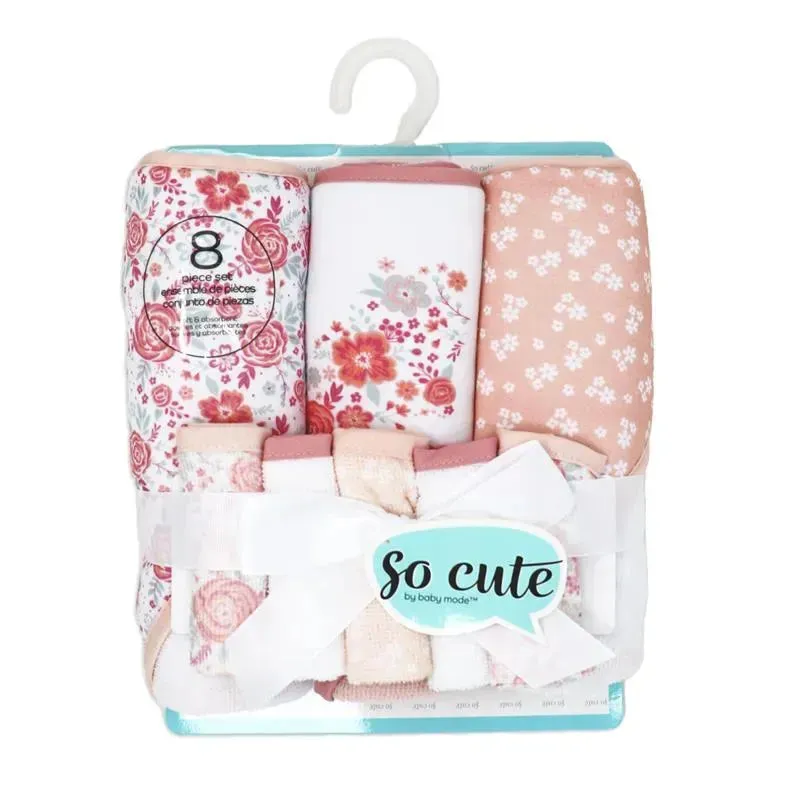 Rose Textiles - 3 Hooded Towels W/ 5 Washcloths, Pink Bouquet - Image 2