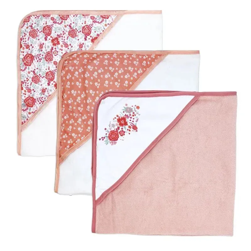 Rose Textiles - 3 Hooded Towels W/ 5 Washcloths, Pink Bouquet - Image 3