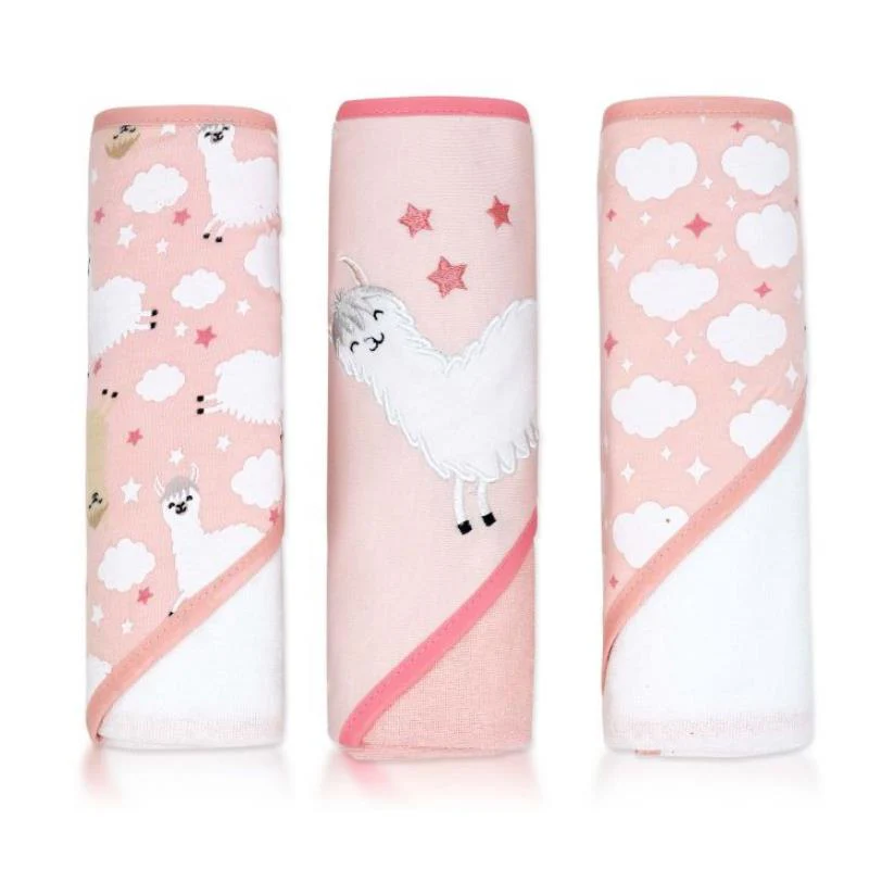 Rose Textiles 3 Pack Hooded Towel Set, Pink Llama