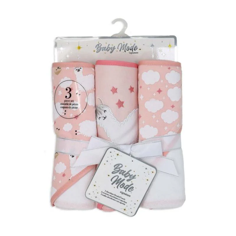 Rose Textiles 3 Pack Hooded Towel Set, Pink Llama - Image 2
