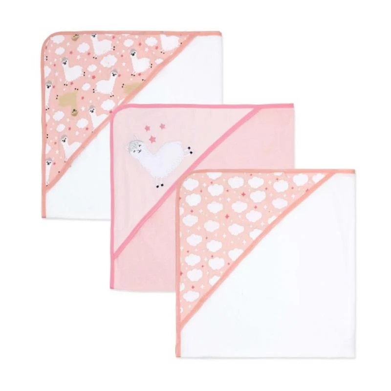 Rose Textiles 3 Pack Hooded Towel Set, Pink Llama - Image 3