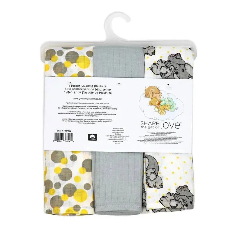 Rose Textiles - 3 Pack Muslin Swaddle Blanket, Elephant Yellow - Image 3