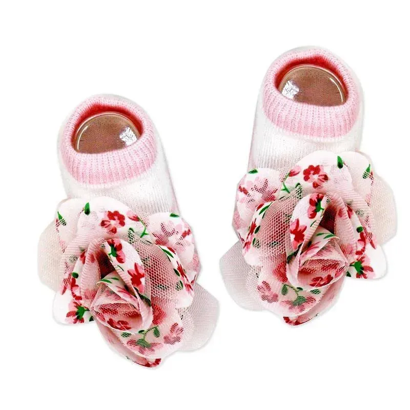 Rose Textiles- 3 Pc Socks And Bowties Set, Pink Flowers - Image 5