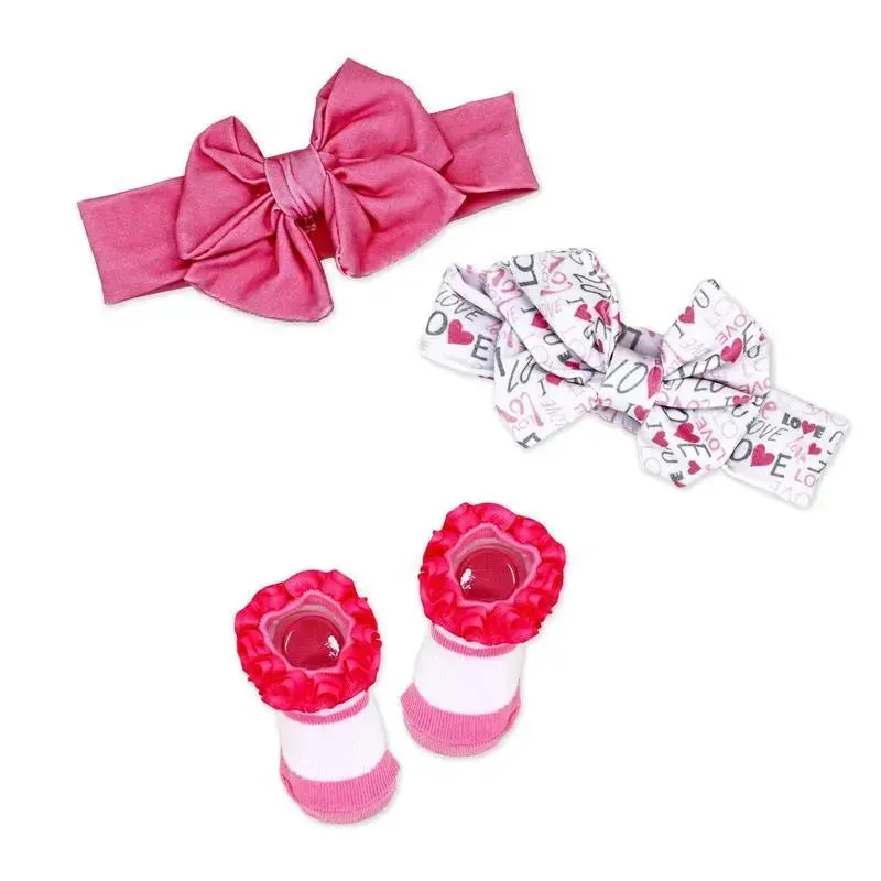 Rose Textiles - 3 Pc Socks And Bowties Set, Pink Love