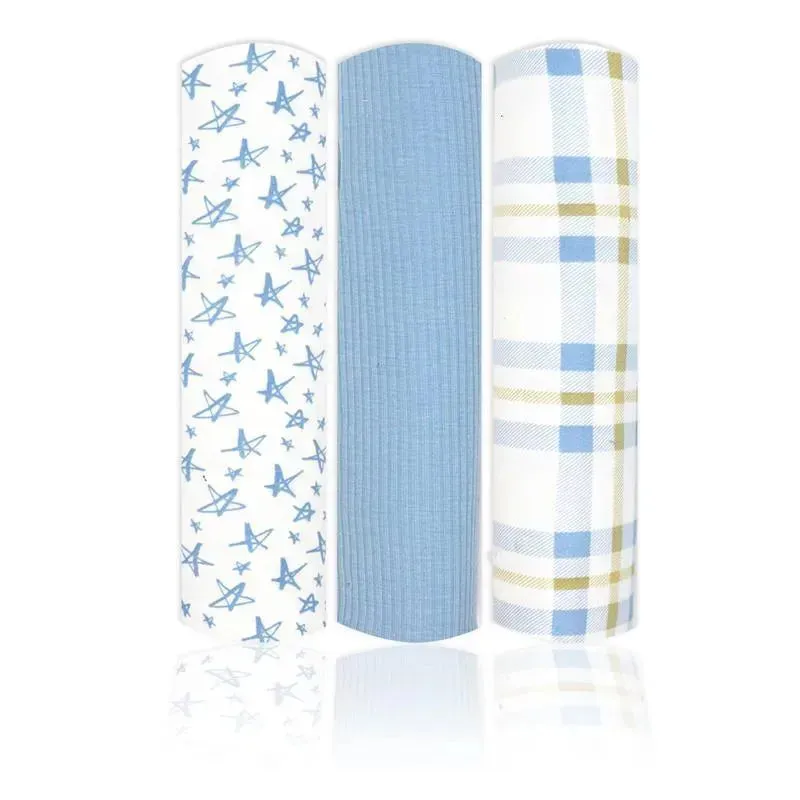 Rose Textiles - 3 Pk Knit Swaddles, Blue Plaid