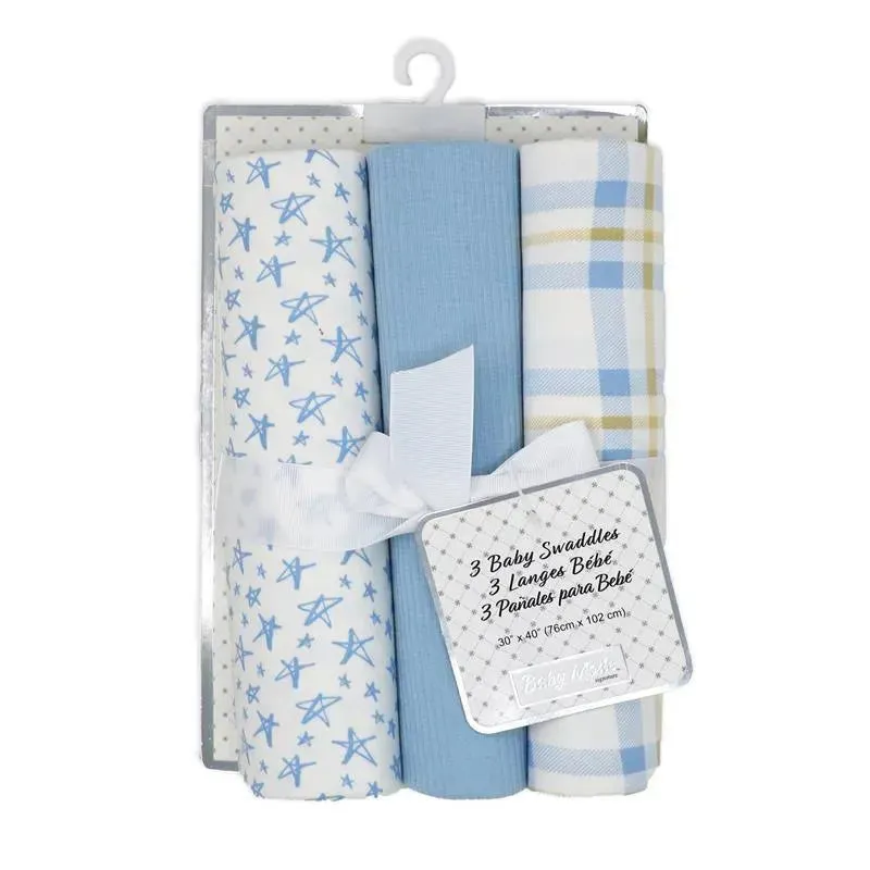 Rose Textiles - 3 Pk Knit Swaddles, Blue Plaid - Image 2