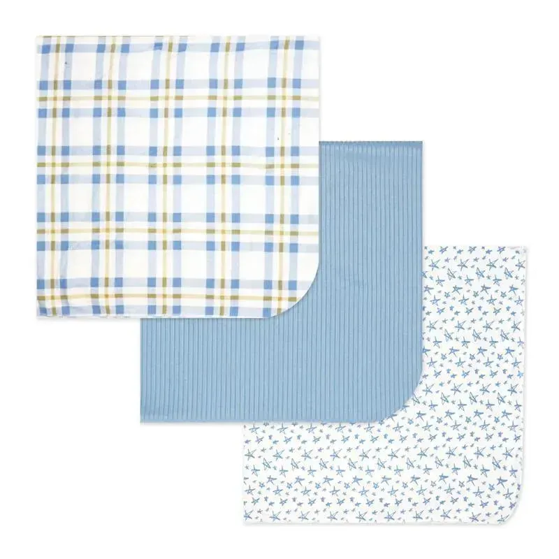 Rose Textiles - 3 Pk Knit Swaddles, Blue Plaid - Image 4