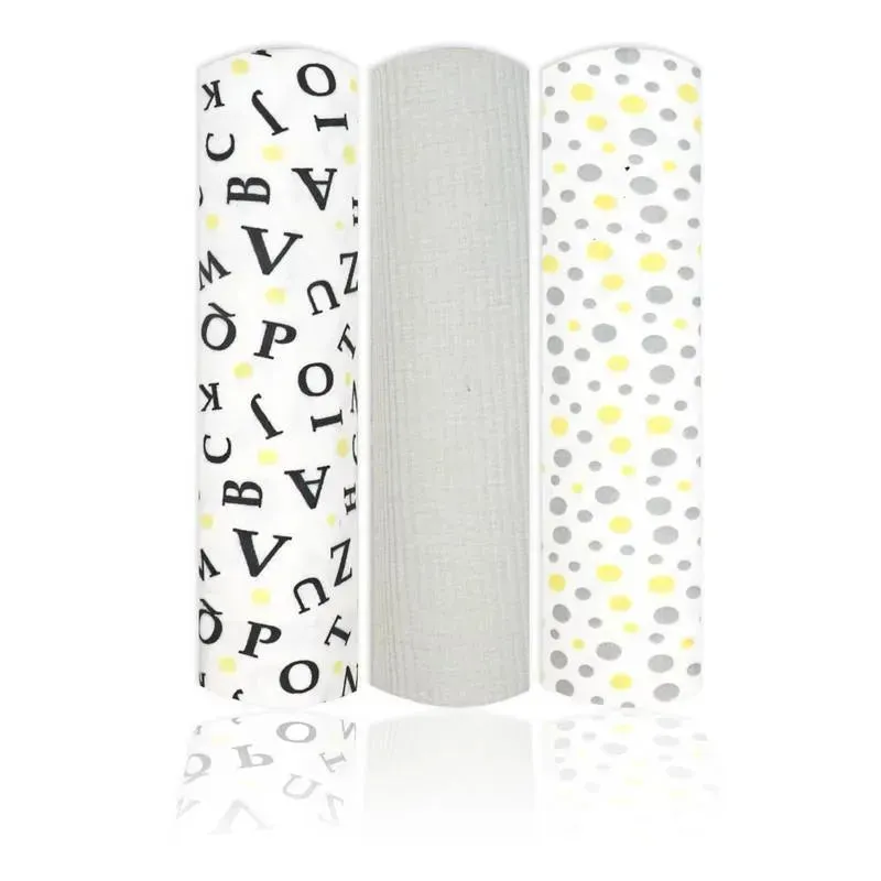 Rose Textiles - 3 Pk Knit Swaddles, Grey Abc's