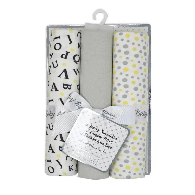 Rose Textiles - 3 Pk Knit Swaddles, Grey Abc's - Image 2