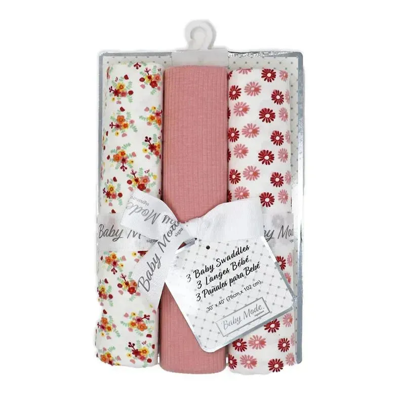 Rose Textiles - 3 Pk Knit Swaddles, Pink Daisies - Image 2