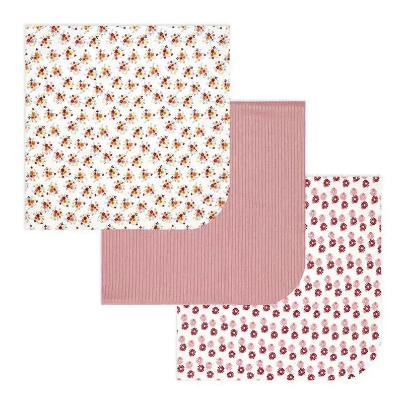 Rose Textiles - 3 Pk Knit Swaddles, Pink Daisies - Image 3