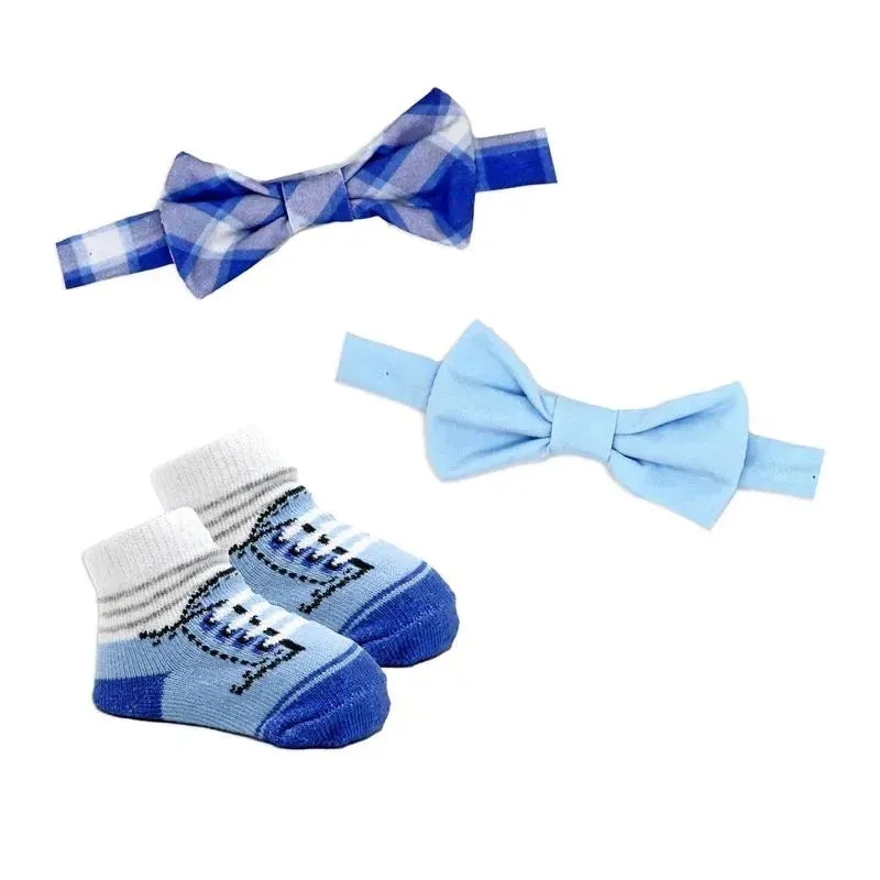 Rose Textiles - 3pc Bowtie & Sock Set, Blue Plaid