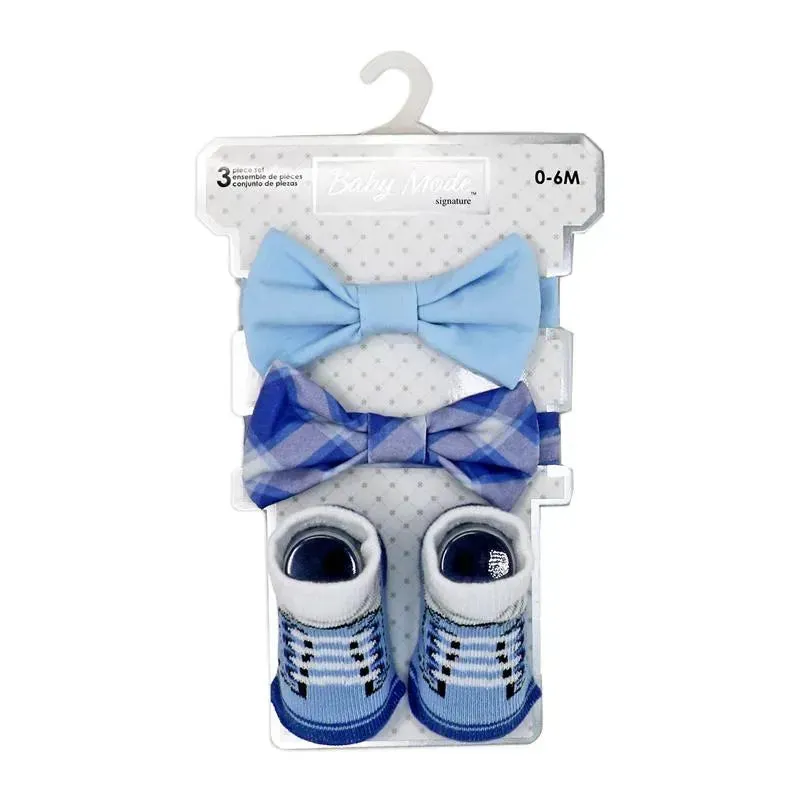 Rose Textiles - 3pc Bowtie & Sock Set, Blue Plaid - Image 2