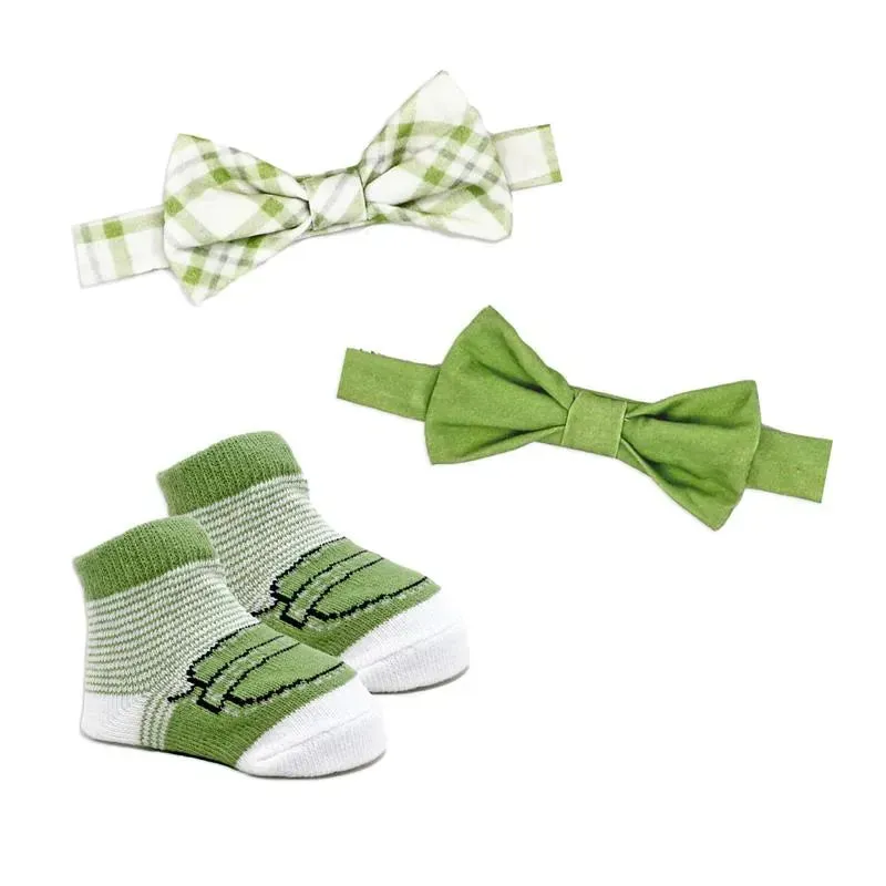 Rose Textiles - 3pc Bowtie & Sock Set, Sage Plaid
