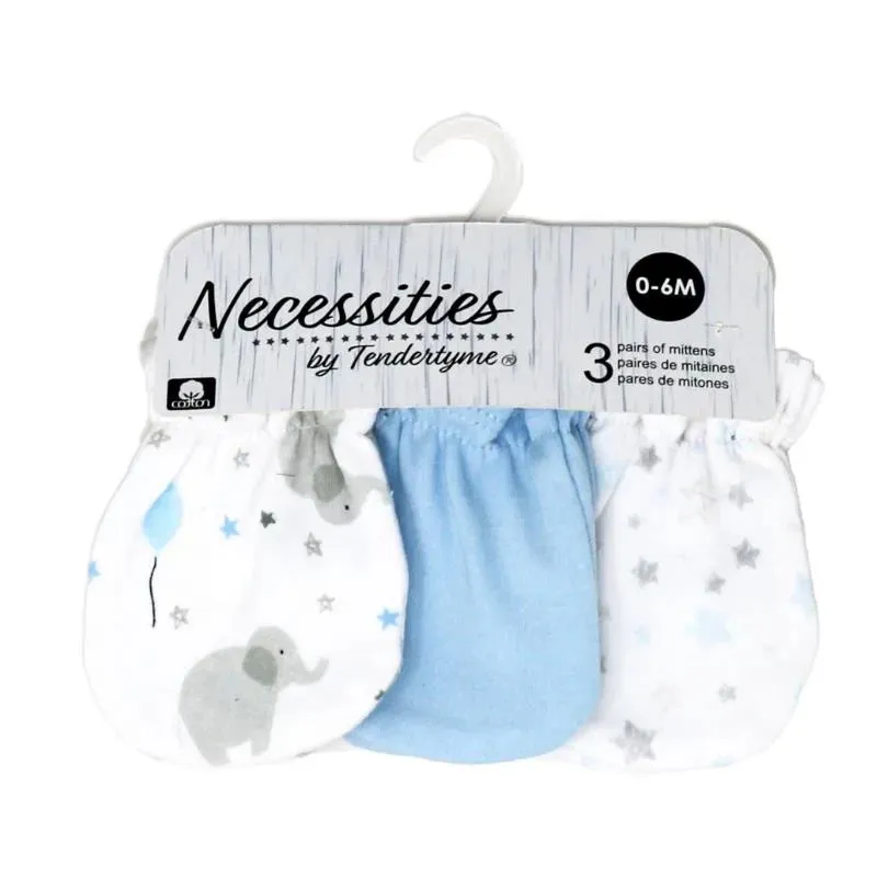 Rose Textiles - 3Pk Baby Boy Blue Elephant Mitt