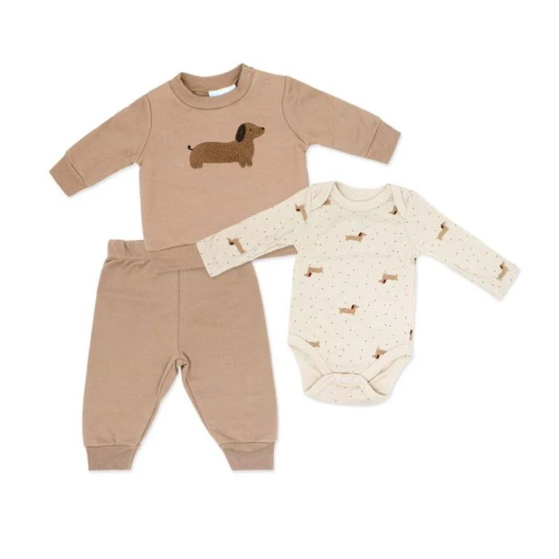 Rose Textiles - 3Pk Baby Boy Jogger Set Brown Dog