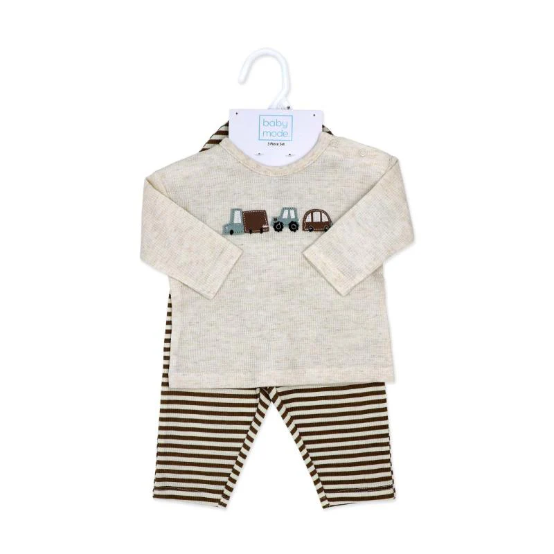 Rose Textiles - 3Pk Baby Boy Waffle Pant & Hat Set Oatmeal Brown - Image 2