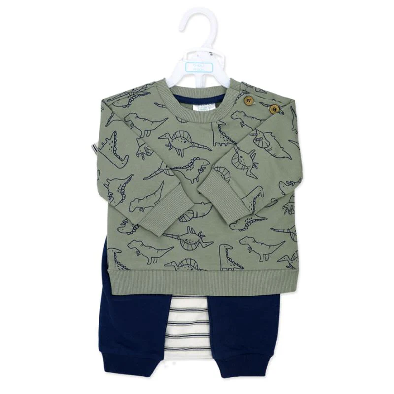 Rose Textiles - 3Pk Baby Boys French Terry Set, Dinosaur Green - Image 2