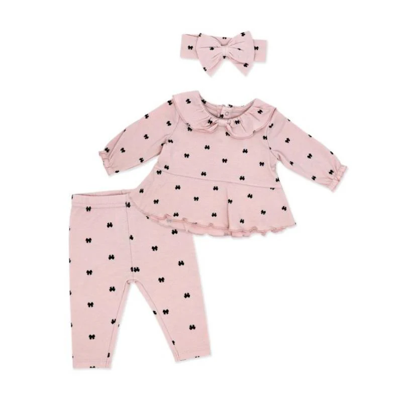Rose Textiles - 3Pk Baby Girl Legging & Headband Set, Pink Heart