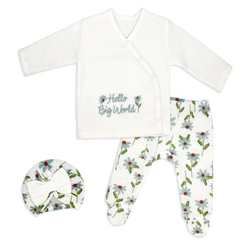 Rose Textiles - 3Pk Baby Girl Quilted Take Me Home Set, Hello Big World