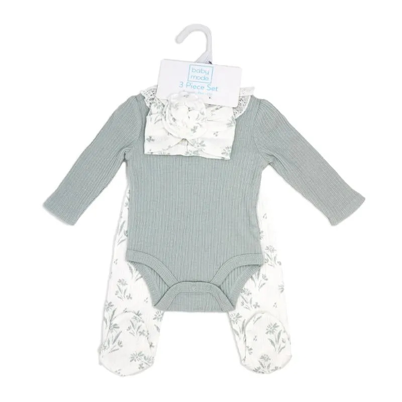 Rose Textiles - 3Pk Baby Girls Take Me Home Set, Blue Floral - Image 2