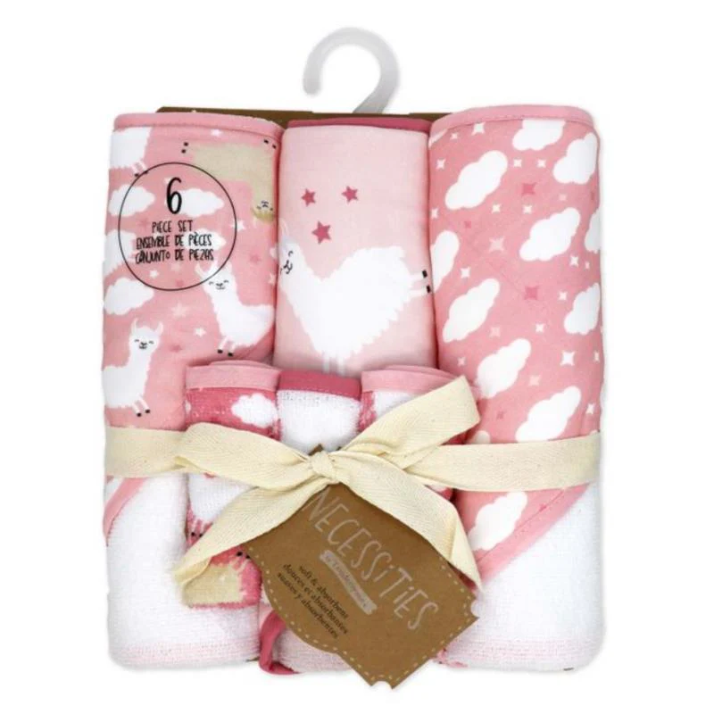Rose Textiles 3Pk Hooded Towels With 3 Washcloths, Pink Llama - Image 2