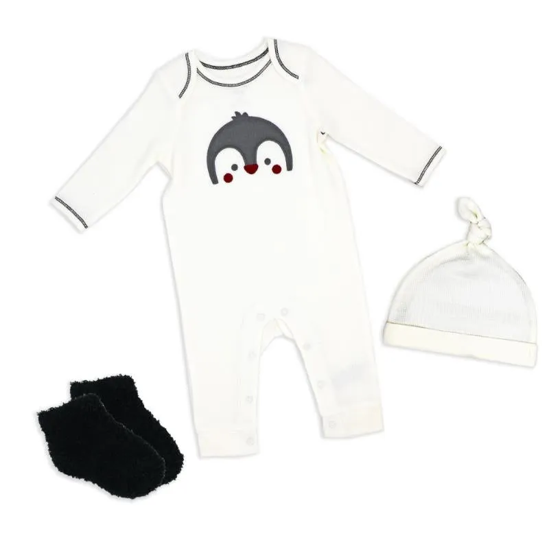 Rose Textiles - 3Pk Neutral Waffle Coverall Set, Penguin Ivory