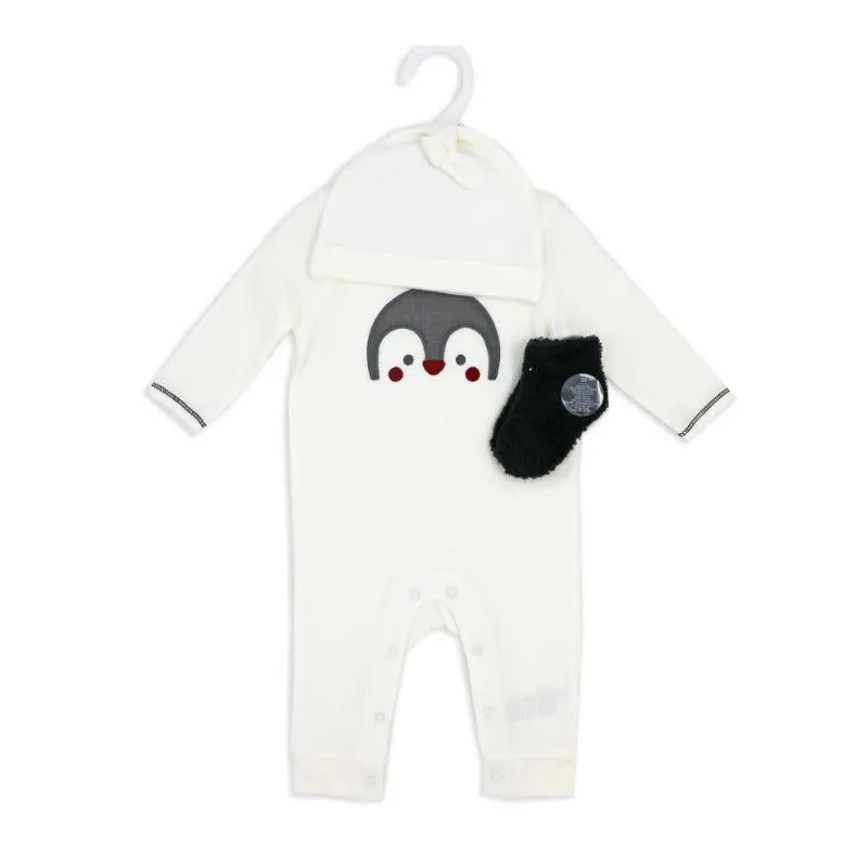 Rose Textiles - 3Pk Neutral Waffle Coverall Set, Penguin Ivory - Image 2