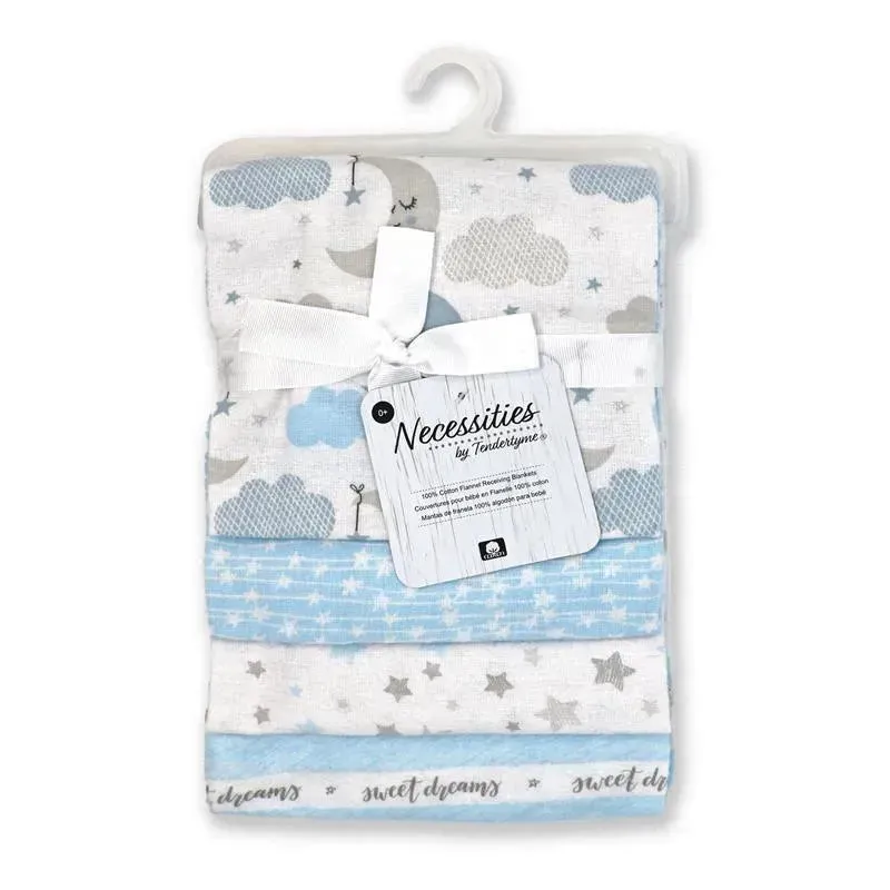 Rose Textiles - 4 Pack Receiving Blanket, Blue Sweet Dreams - Image 2