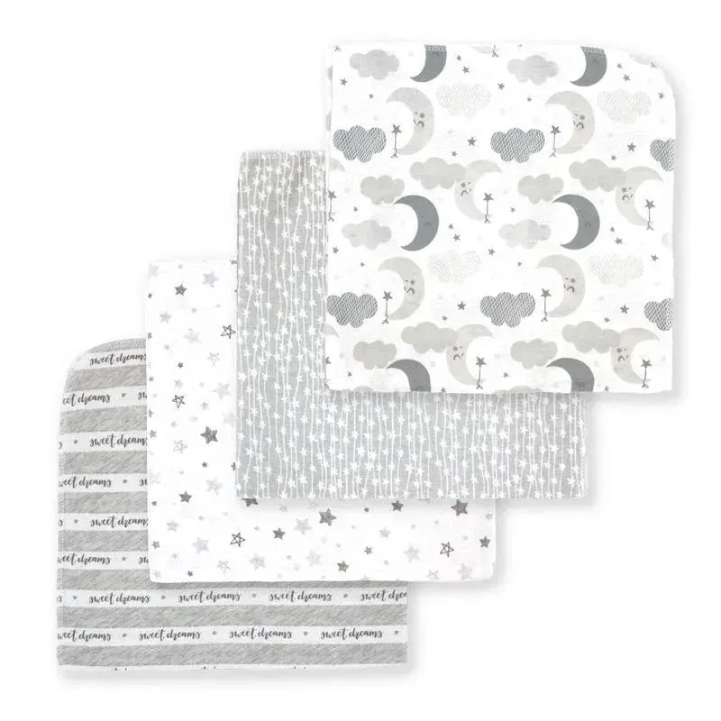 Rose Textiles - 4 Pack Receiving Blanket, Grey Sweet Dreams