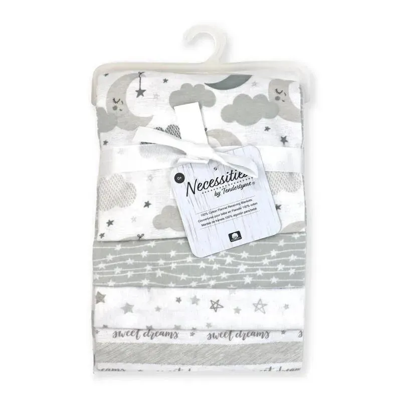 Rose Textiles - 4 Pack Receiving Blanket, Grey Sweet Dreams - Image 2
