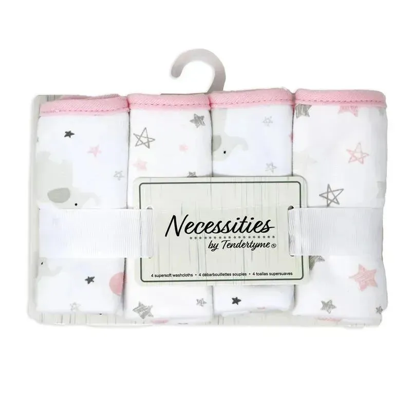 Rose Textiles - 4 Pc Washcloth Set- Pink Elephant & Balloon - Image 2