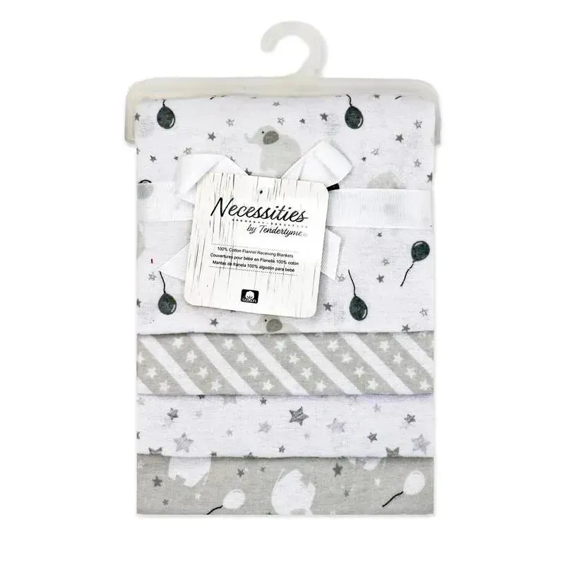 Rose Textiles - 4 Pk Receiving Blanket, Grey Elephant & Balloon - Image 2