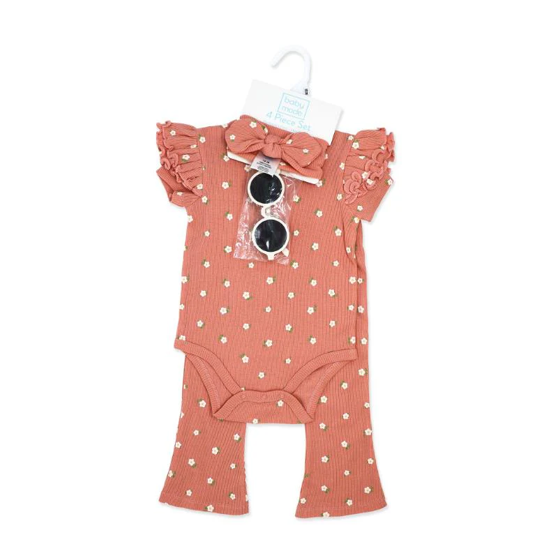 Rose Textiles - 4Pk Baby Girl Pant Set, Coral Floral - Image 2