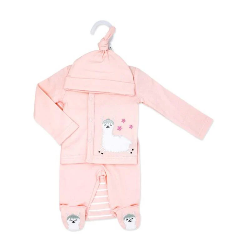 Rose Textiles - 4Pk Baby Girl Take Me Home Set, Pink Llama - Image 2