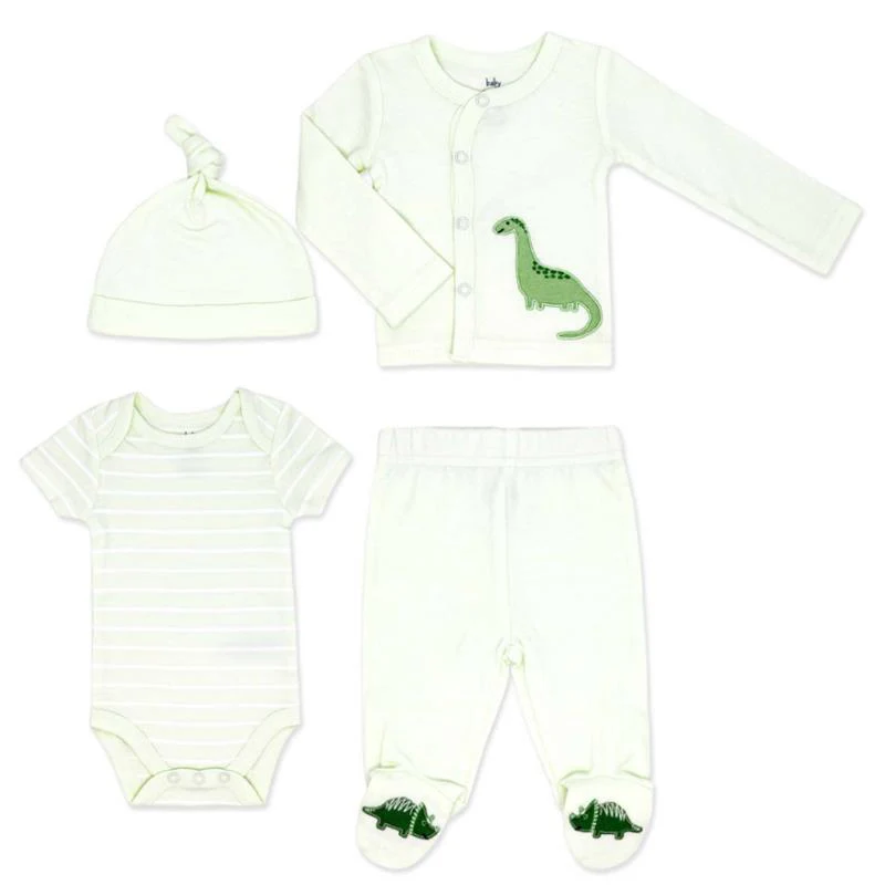 Rose Textiles - 4Pk Baby Neutral Take Me Home Set Green Dino