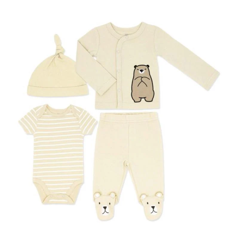 Rose Textiles - 4Pk Baby Neutral Take Me Home Set, Tan Bear