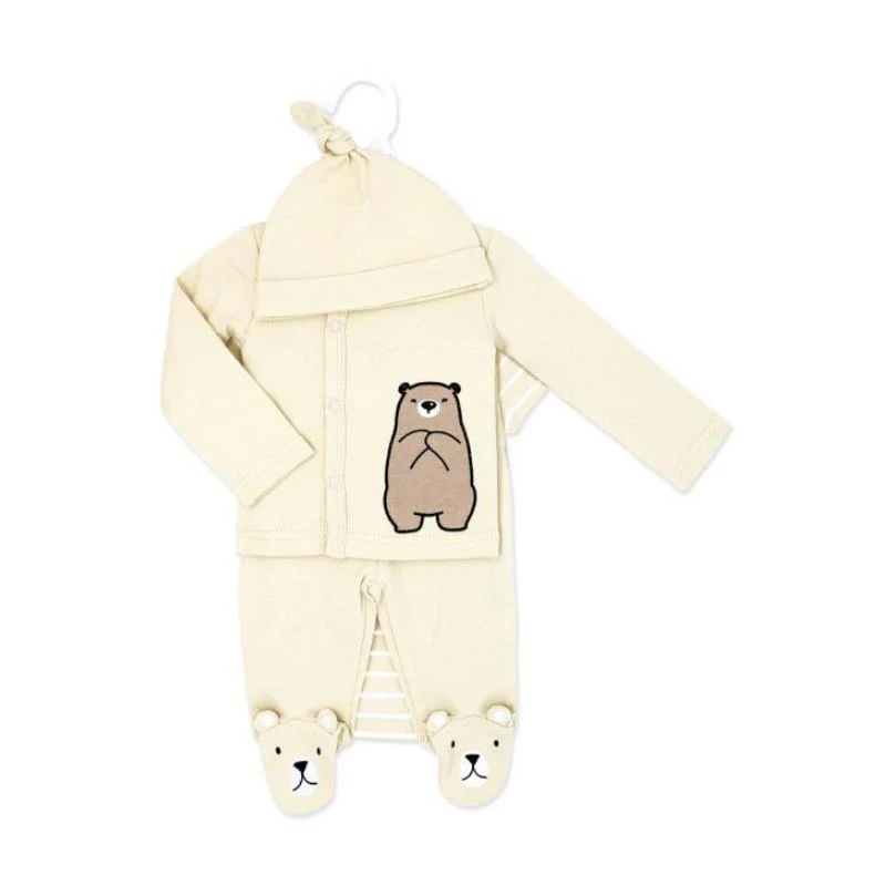 Rose Textiles - 4Pk Baby Neutral Take Me Home Set, Tan Bear - Image 2