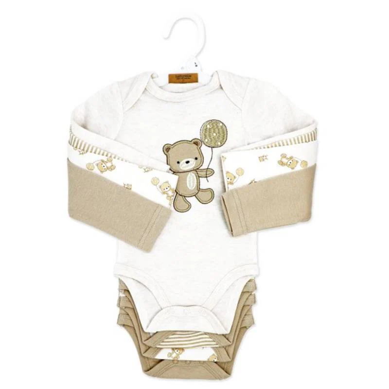 Rose Textiles 4Pk Naturelle Long Sleeve Bodysuit, Beige - Image 2