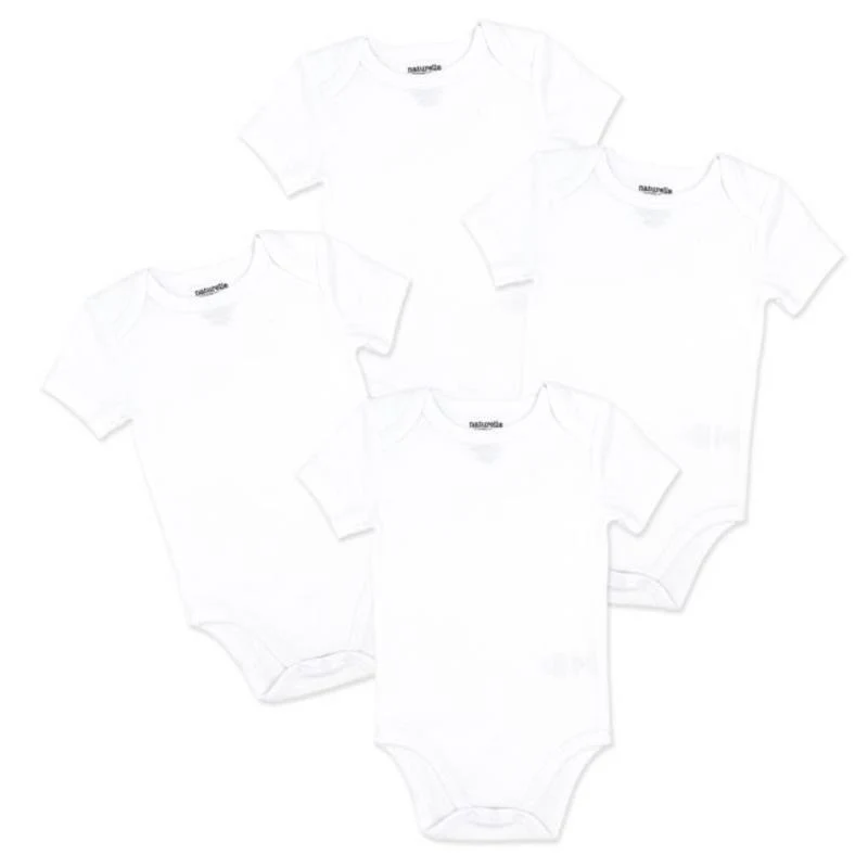 Rose Textiles 4Pk Naturelle Short Sleeve Bodysuit, White