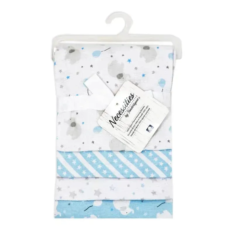 Rose Textiles - 4Pk Receiving Blanket, Blue Elephant & Balloon - Image 2