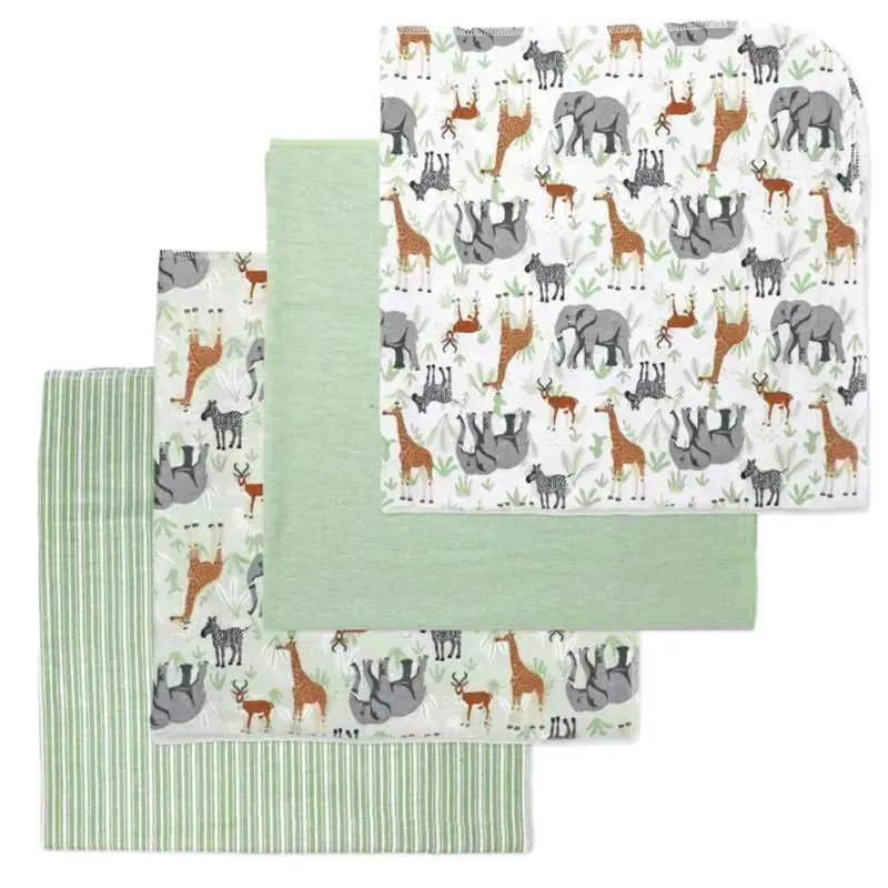 Rose Textiles - 4Pk Receiving Blanket, Sage Safari