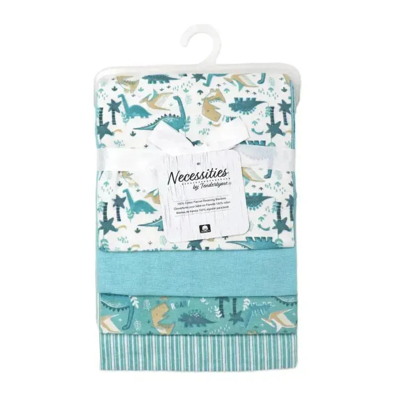 Rose Textiles - 4Pk Receiving Blanket Teal Dino - Image 2