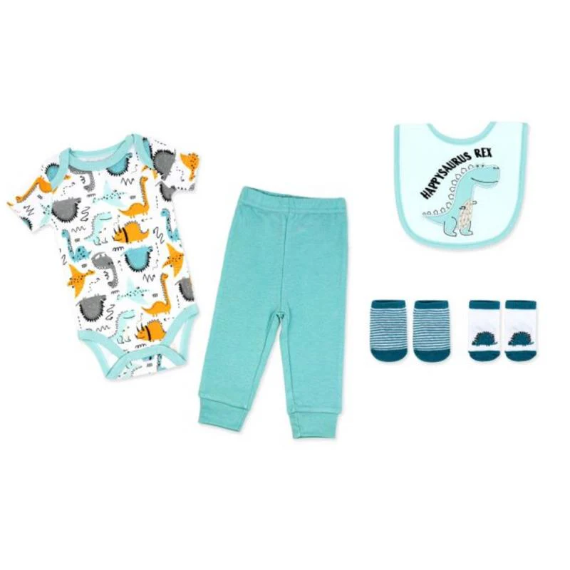 Rose Textiles - 5Pk Baby Boys Set Teal Dino