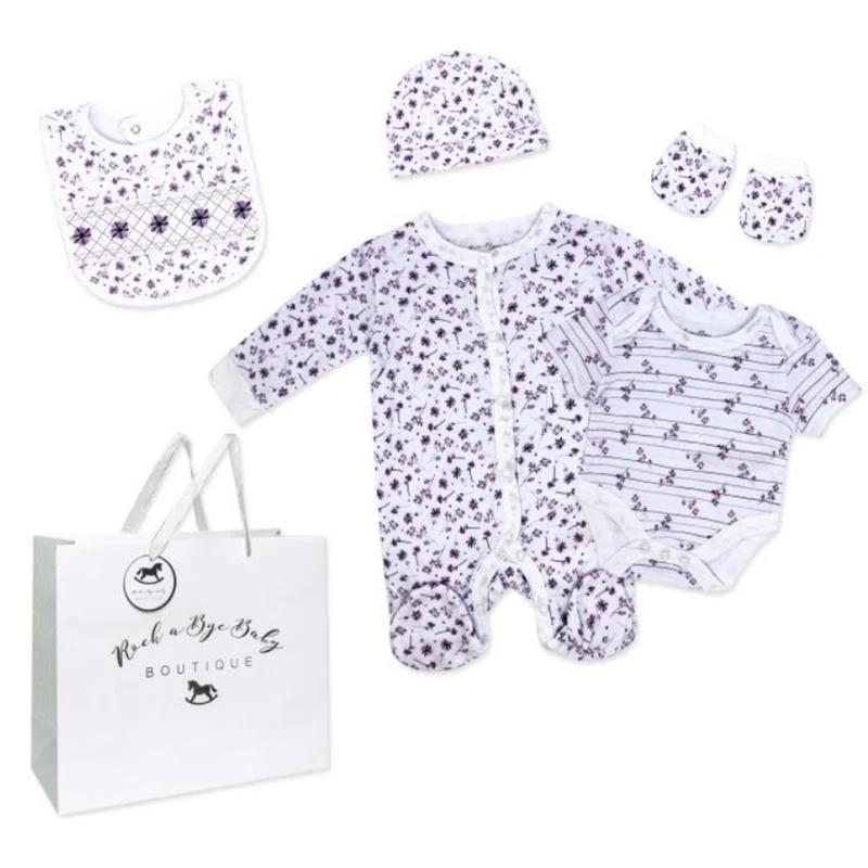 Rose Textiles - 5Pk Baby Girls Mesh Bag Set, Purple Floral