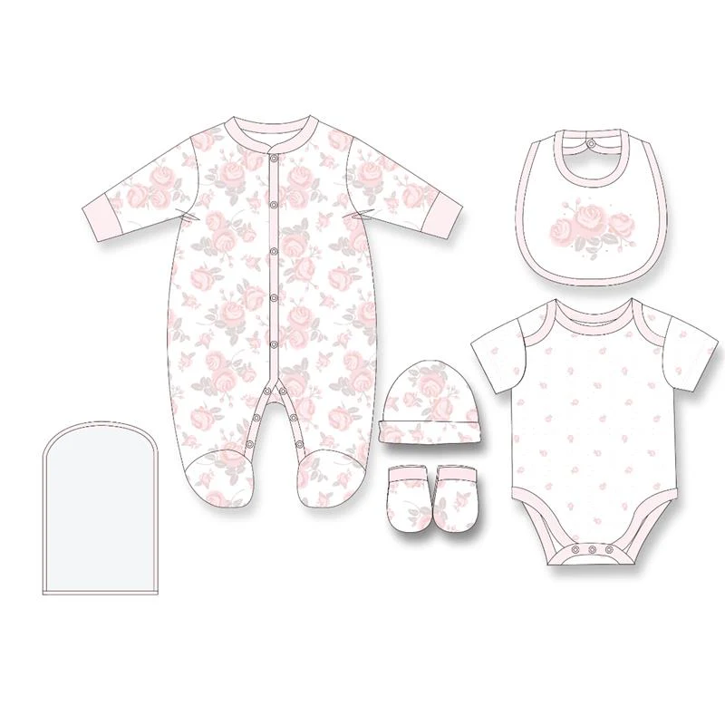 Rose Textiles - 5Pk Baby Girls Mesh Bag Set, Soft Coral Floral Rose