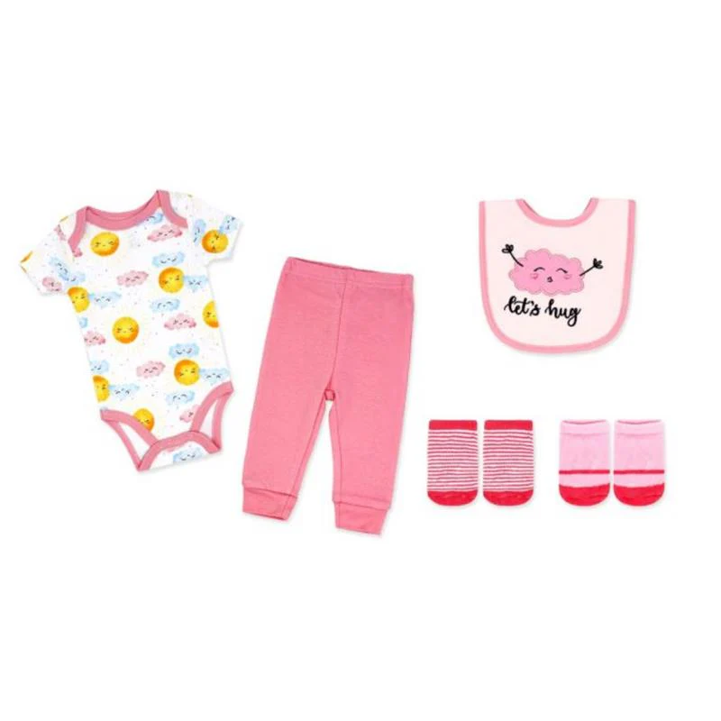 Rose Textiles - 5Pk Baby Girls Set, Pink Let's Hug