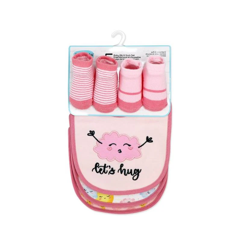 Rose Textiles - 5Pk Bib & Sock Set Pink Let's Hug - Image 2